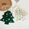 Decorative Party Favor Bags Christmas Tree Shaped Gift Bag, Reusable Drawstring Treat Goody with Pompoms Fabric Storage for Gifts Bells, Winter