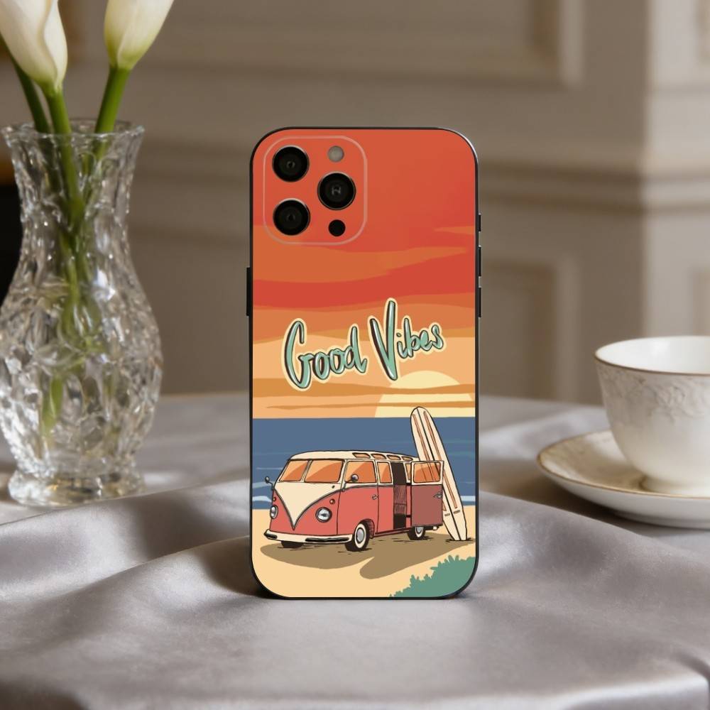 C-Combi Van Surf Art  Phone Case For iPhone 17,16,15,14,13,12,11 Plus,Pro Max,XS,Soft Silicone Black Cover