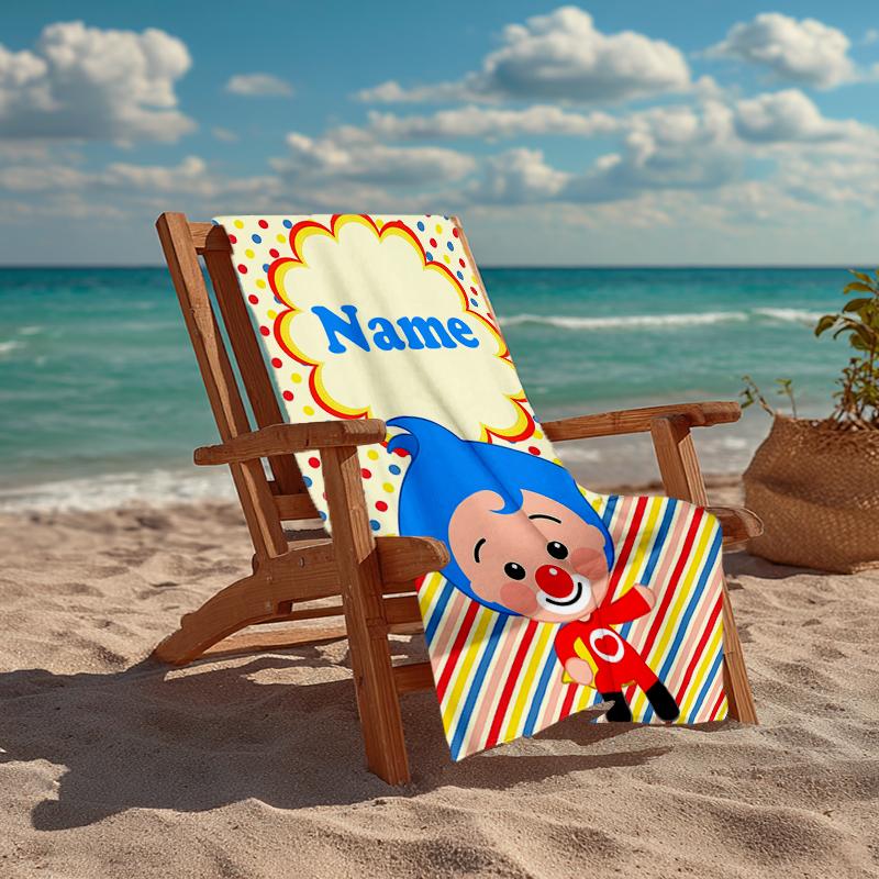Custom Name Ultra-Soft Beach Towel with Plim Plim Theme,Ideal for Pool - Camping, Diving - Perfect Travel Essential, Vibrant Beach Towel.
