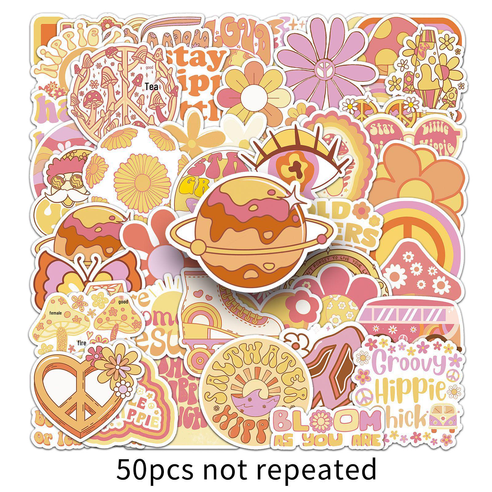 50pcs Cool Trendy INS Style Hippie Stickers for Journals & Fridge Decorations