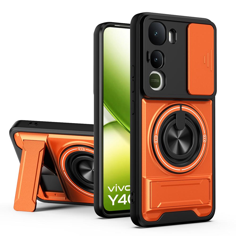 KEYSION Magnetic Phone Case for IQOO Z10 Lite Slide Camera Protection Upright Kickstand Ring Shockproof Cover for IQOO Z10 Lite