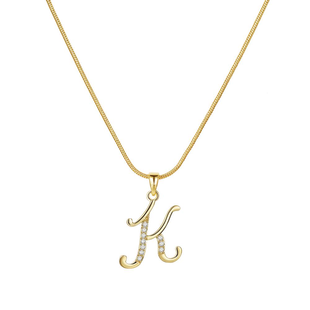 "Elegant 26-Letter Zircon Inlaid Gold Snake Chain Necklace"