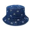 Korean Bow & Star Embroidered Denim Fisherman Hat, Sun Protection Hat, Washed Cotton