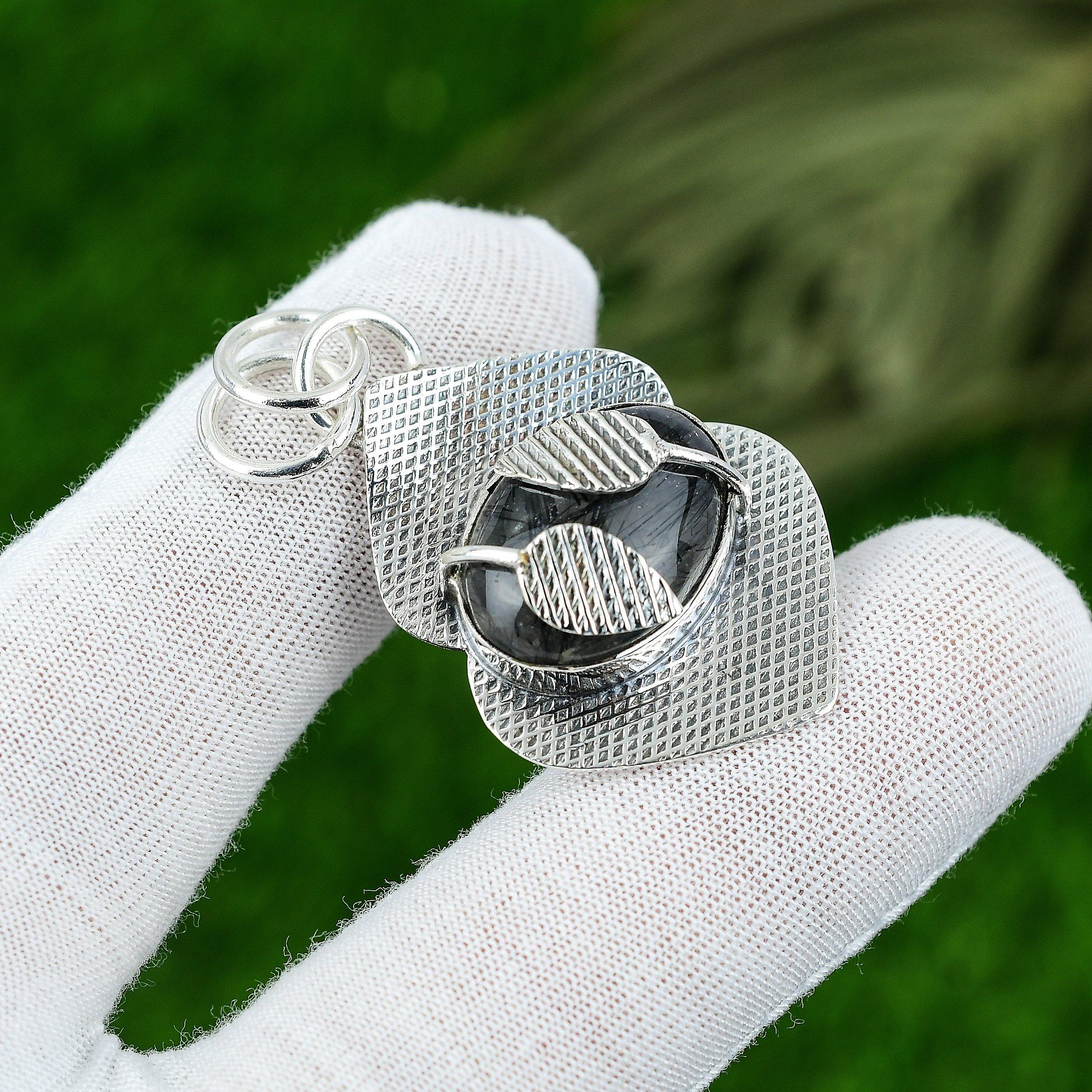 

Womens day Sale 925 Sterling Silver Black Rutile Gemstone Bezel Pendant Jewelry