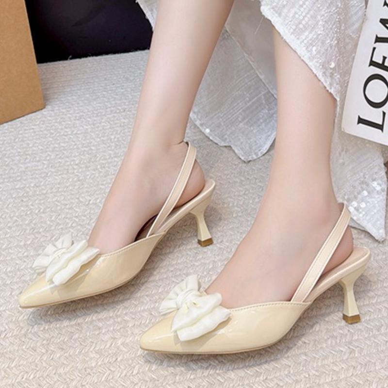 Fashion Women Sandals 2025 Summer New Butterfly Knot Slingbacks Heels Shoes Sexy Dress Thin Heel Pointed Toe Ladies High Heels Sandals