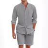 Men's 2 Pcs Sets Daily Casual Cotton Linen Outfits Vintage Stand Collar Button-up Shirts and Shorts Sets for Men Clothing Summer