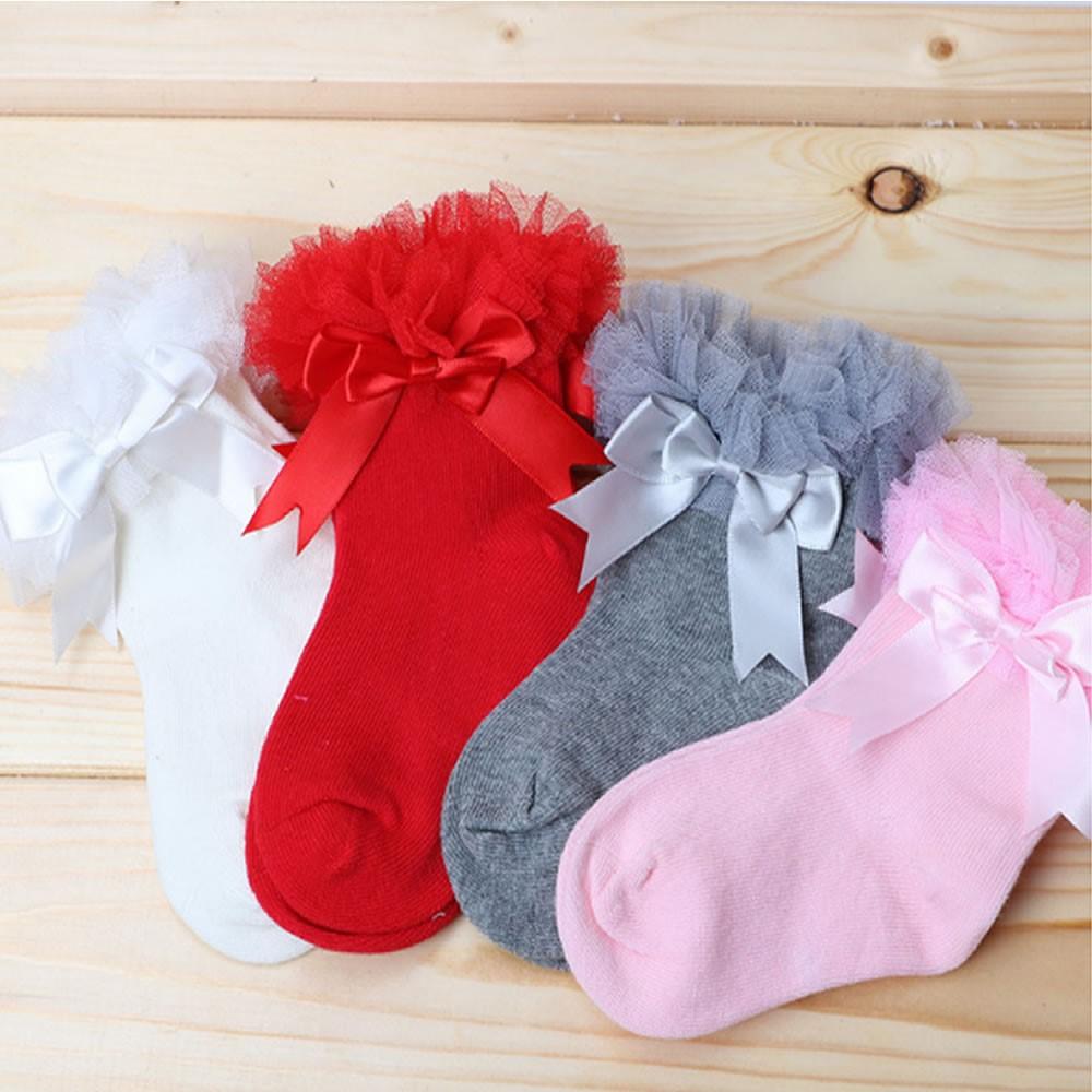 Girls Princess Tutu Socks Baby Knee Bellow Sock Ruffles Cotton Kids Ankle Socks Pography Silk Ribbon Bowknot Lace Sock