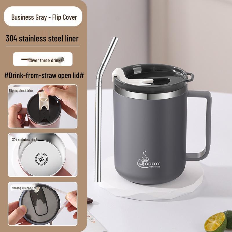 Drop-Proof 304 Stainless Steel Mug with Lid for Home, Office, or Dorm Use