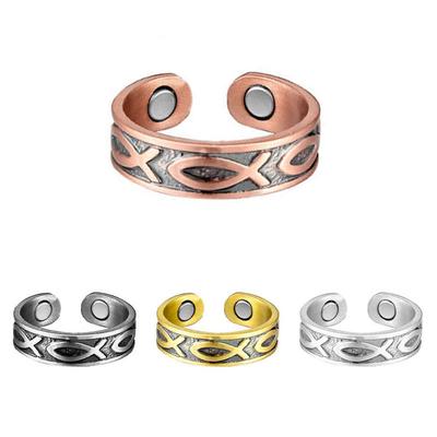 New Personalized Fish Magnet Energy Ring, Fashionable Retro Magnet Open Couple Ring