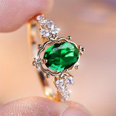 1 Pc Oval Cut Green Purple Stone Princess Crown Rings Wedding Band Jewelry Gifts Valentine's Day Gift