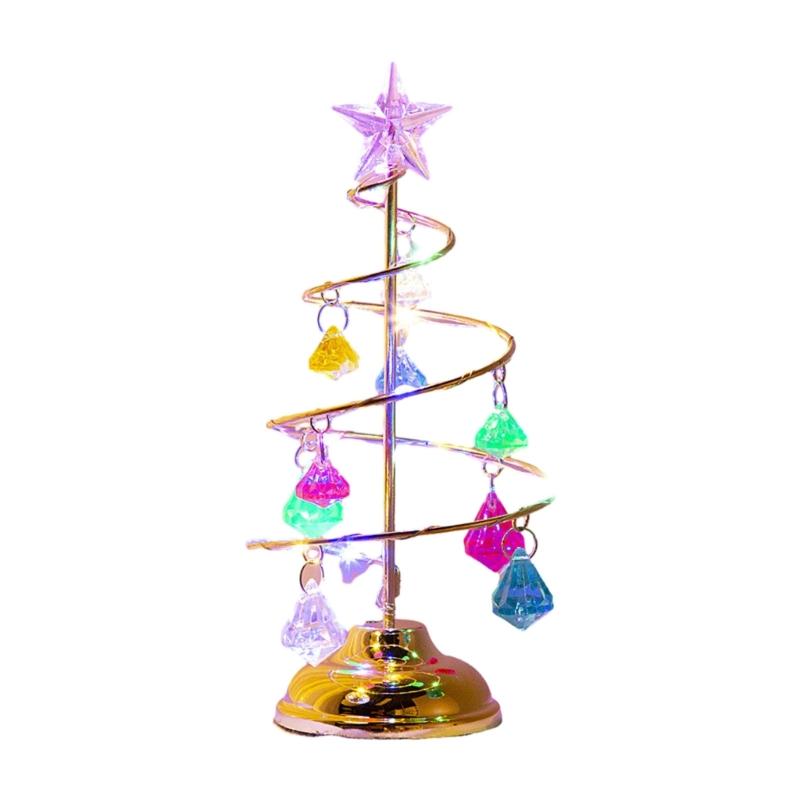 Crystal Star Iron Christmas Tree with LED Light Small XmasTree Table Lamp Christmas Decorations for Home Party New Year