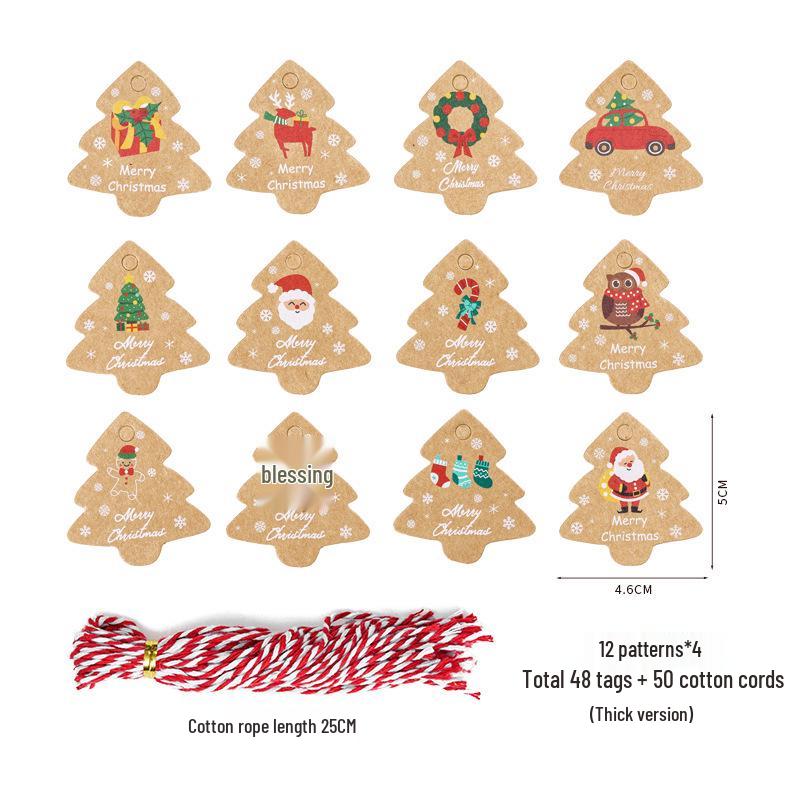 Etiquetas de Presente de Natal de Papel Kraft com Cordão - Cartões Penduráveis para Decoração de Árvore