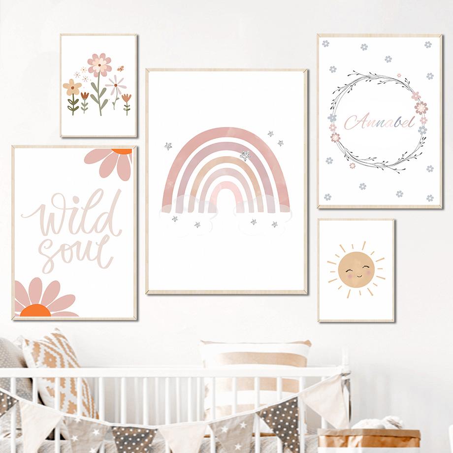 Boho Rabbit Flower Sun Rainbow Nursery Wall Art Canvas Painting Nordic Posters And Prints Pictures Baby Kids Room Bedroom Decor