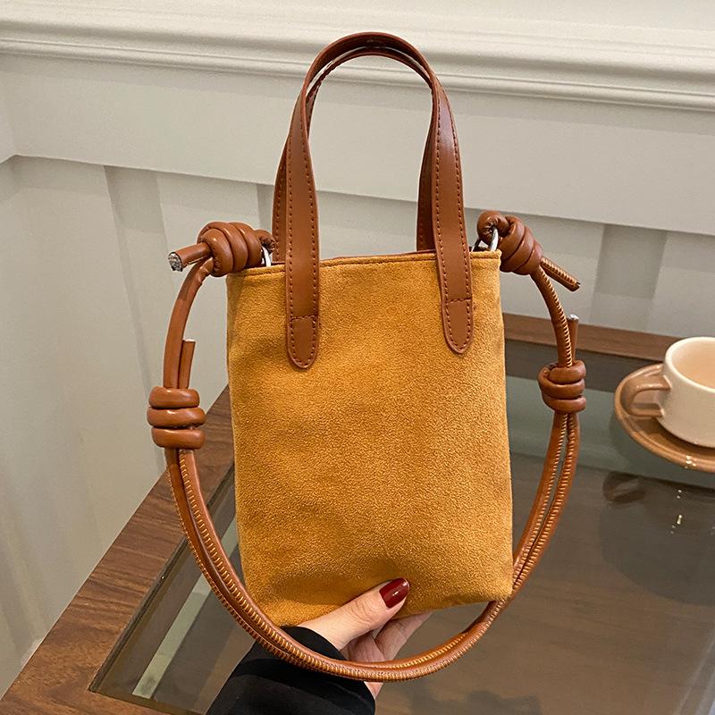 Autumn and Winter Retro Niche Leopard Print Mobile Phone Bag Splicing Contrasting Color Crossbody Bag Suede Shoulder Bag Women