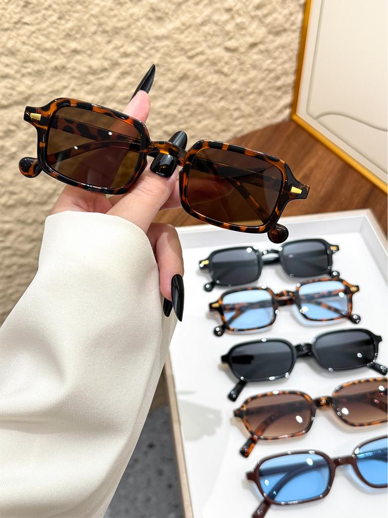 6Pcs Stylish Rectangular Frames Eyeglasses Set with Rice Nail Decoration Stylish Popular Color Suitable for Holiday Gifts