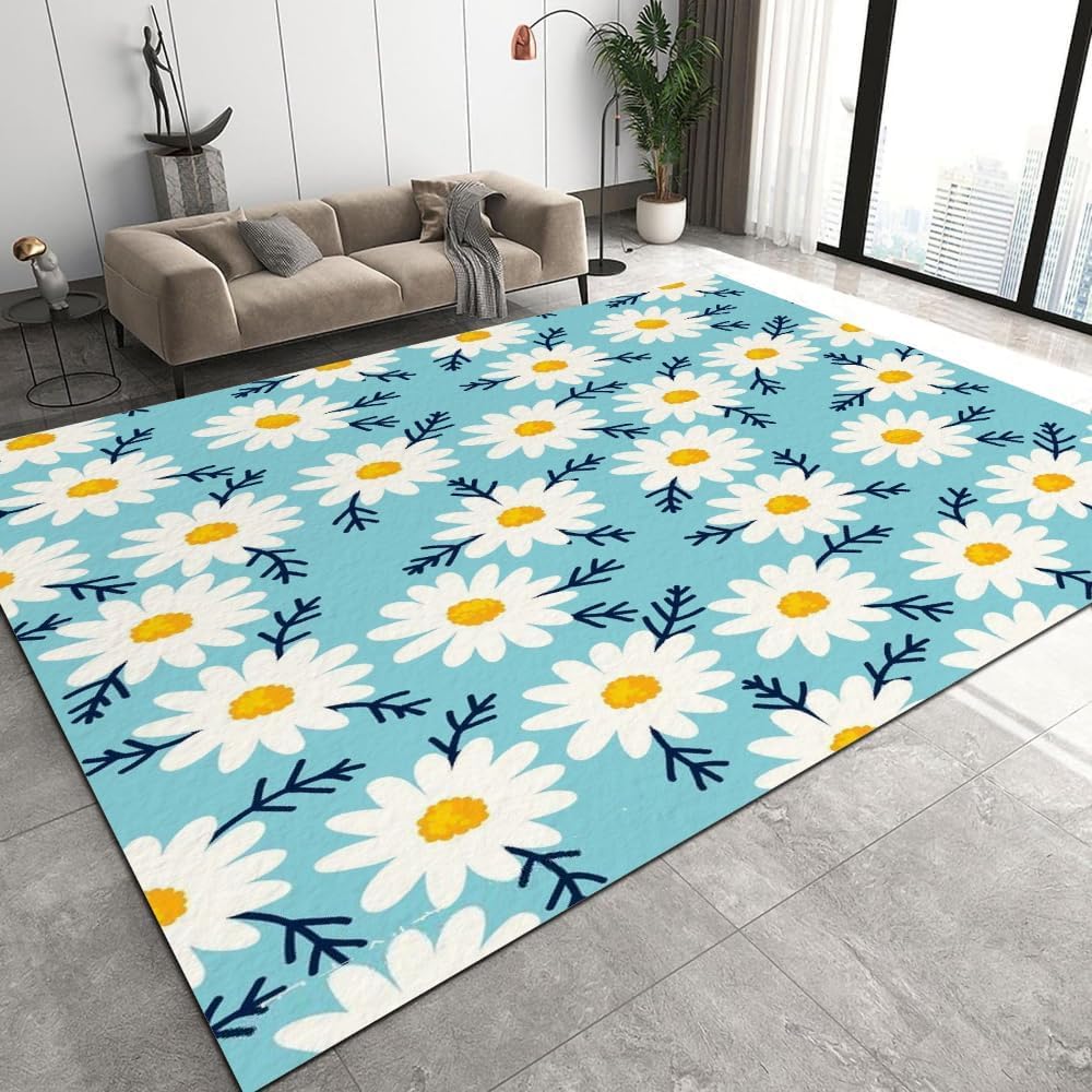 Colourful Daisy Wild Plant 3D Carpet Rug for Home Living Room Bedroom Sofa Doormat Decor,kids Play Area Rug Non-slip Floor Mat