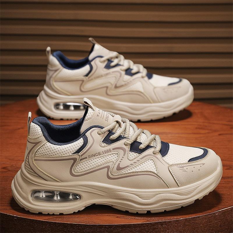 Herbst neue Papa Schuhe Leder mit Netzoberfläche atmungsaktiv dicke Sohle höhenverstellbar Sportschuhe Laufschuhe niedrig