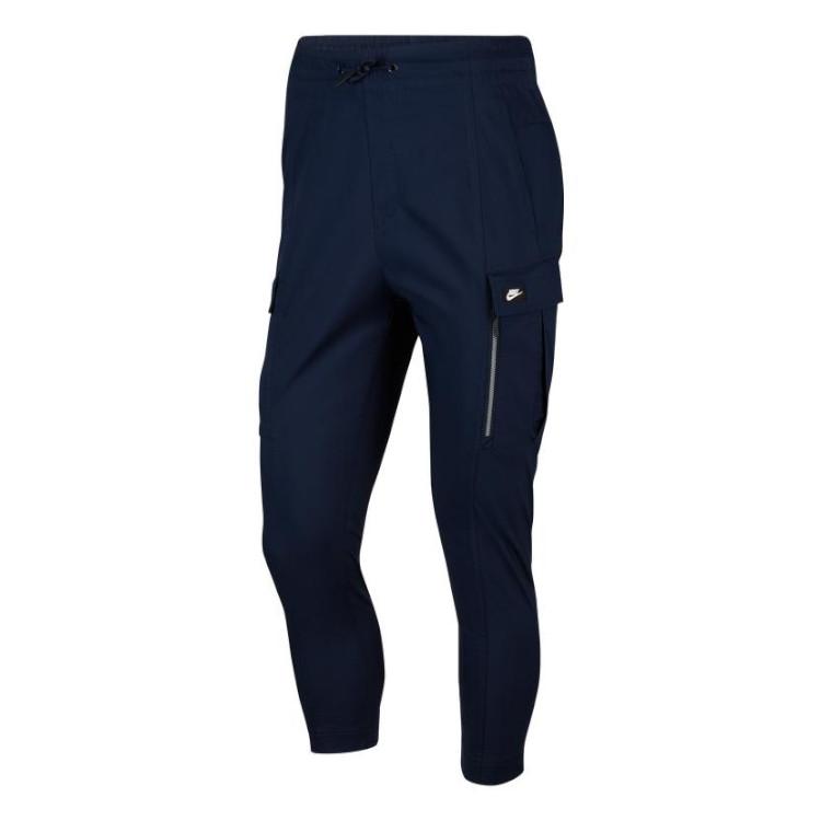 Nike Logo Print Drawstring Straight-Leg Casual Pants Men Bottoms Blue CV9301-451