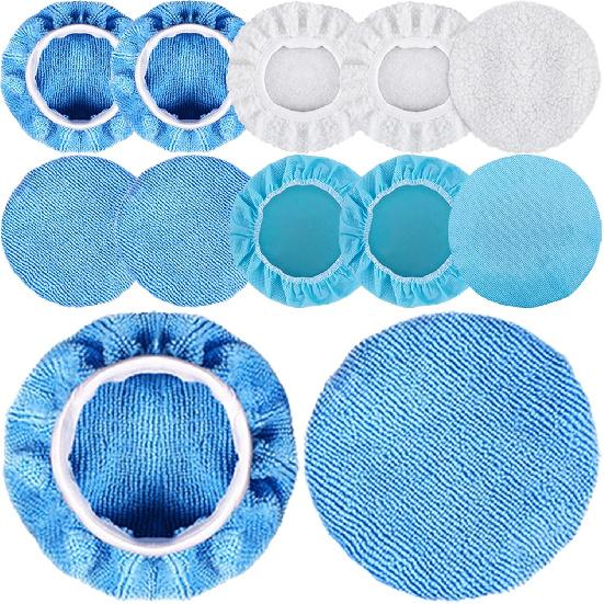 SIQUK 12 Pieces Car Polisher Pad Bonnet 5-6 Inch Polishing Bonnets Microfiber Waxer Bonnet Polishing Pad Bonnet Buffing Pad Cover Buffer Bonnets For