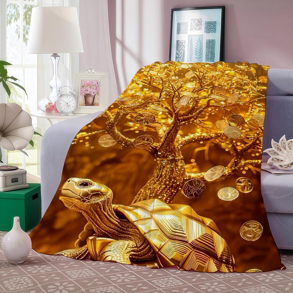 Golden Money Tree Blanket Warm And Soft Suitable For Bedroom Living Room Sofa Bed Office Travel Camping