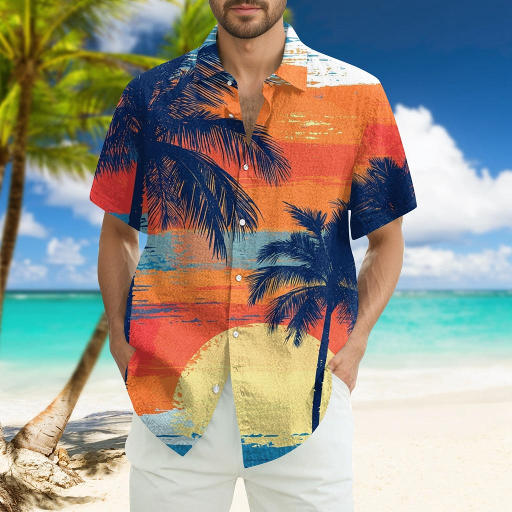 Men's Fashion Loose Hawaiian Printed Short Sleeve Beach Shirt