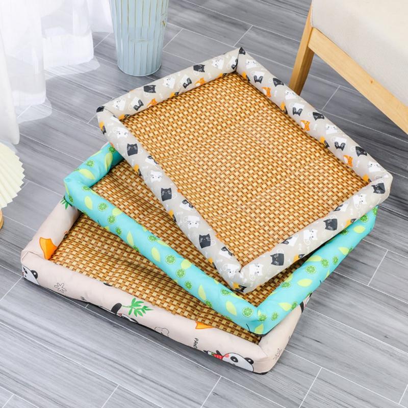 Pet Summer Mat Cat And Dog House Pet Ice Mat Cat And Dog Comfortable Cold Nap Floor Mat Linen Nylon Durable Pet Bed
