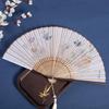 Chinese Vintage Butterfly Flower Pattern Folding Fan Cotton Linen Handheld Fan for Cultural Event and Home Decoration