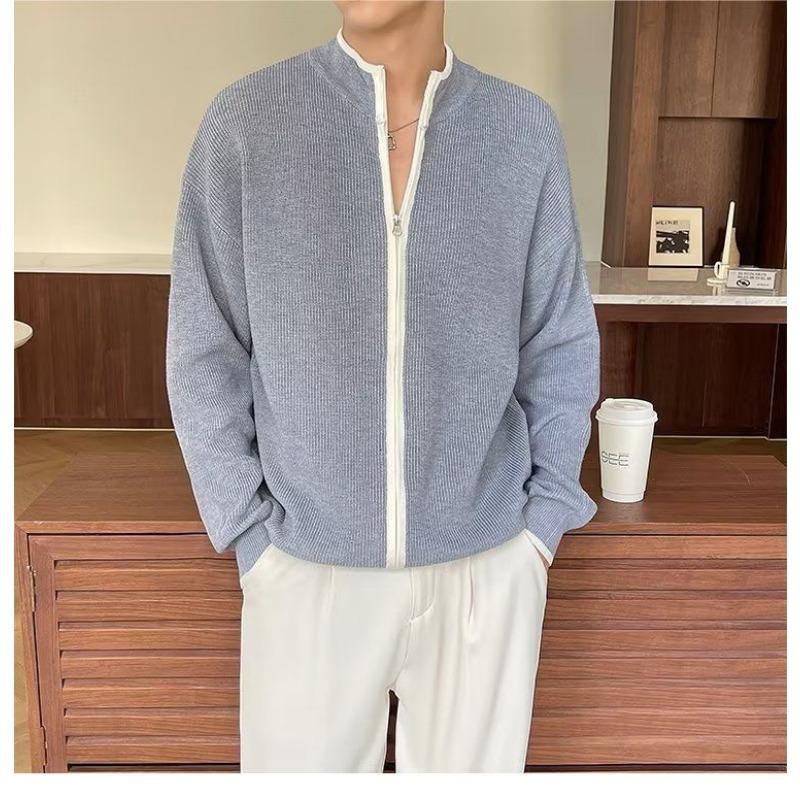 

Кардиган с полуворотником-стойкой, мужское пальто, осенне-зимний однотонный универсальный свитер на молнии L серый