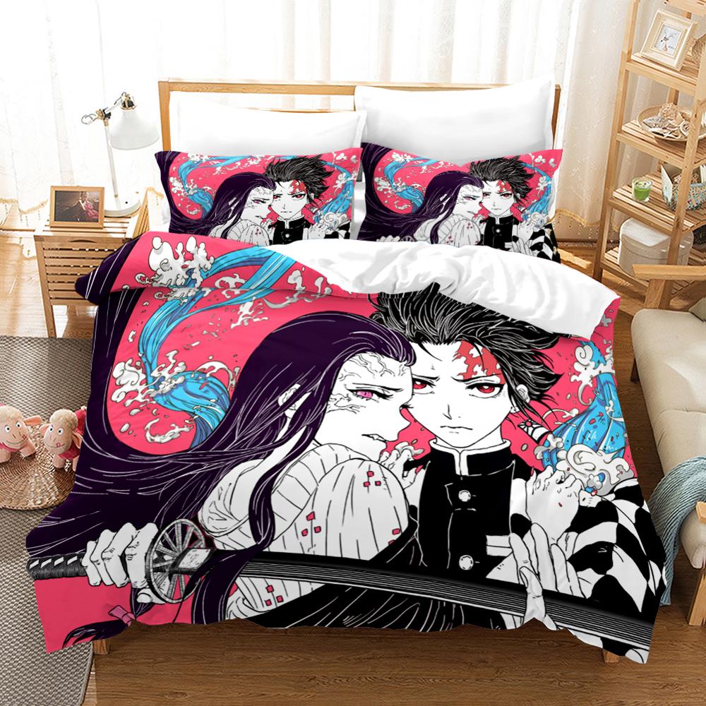 New Japan Cartoon Anime Demon Slayer Bedding Set Printing Microfiber Duvet Cover Bed Quilt Cover Set Pillowcases Soft Bed Linens