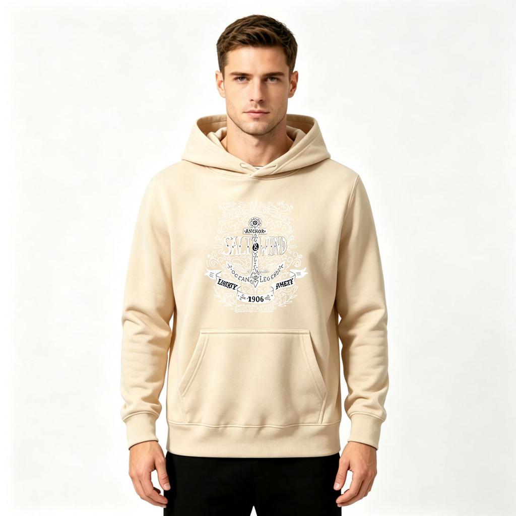 Men's Anchor Salt Wind Sailor Print Pullover Hoodie Casual Long Sleeve Sweatshirt for Men