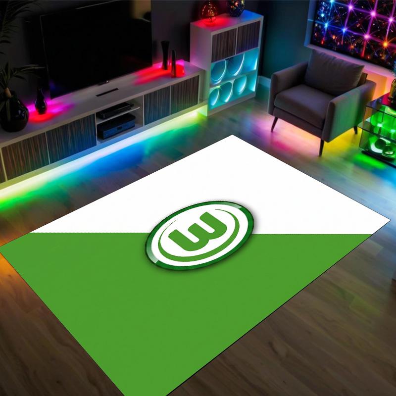 VfL Wolfsburg FC Design Kristall Samt Teppich Gemütlich Nicht?Rutschfester Teppich mit Aufdruck für Schlafzimmer Wohnzimmer Eingang
