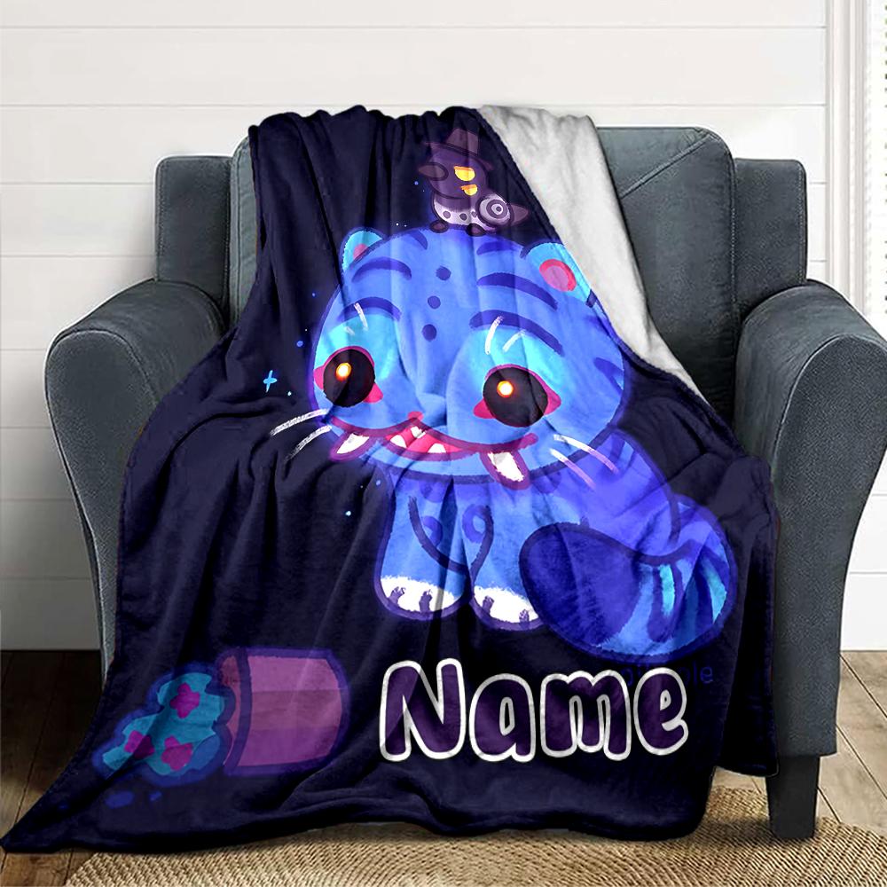 Custom Name Blue Tiger Hat Party Blanket For Couch Bed Plush Cozy Fuzzy Blanket Super Soft Warm Blankets For Fall And Winter 0916193
