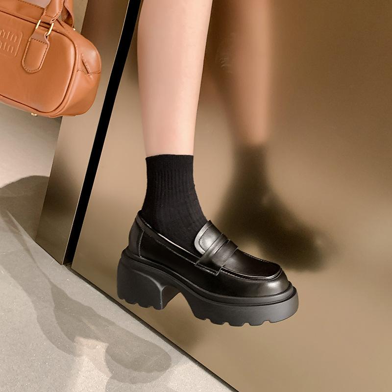 

The first layer of cowhide French platform loafers 2025 winter new models increase the height of 7 cm platform small leather shoes Huizhou shoes 40