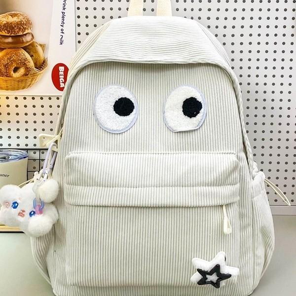 Schoolbag big eyes corduroy backpack high value women's backpack student schoolbag casual backpack large capacity backpack