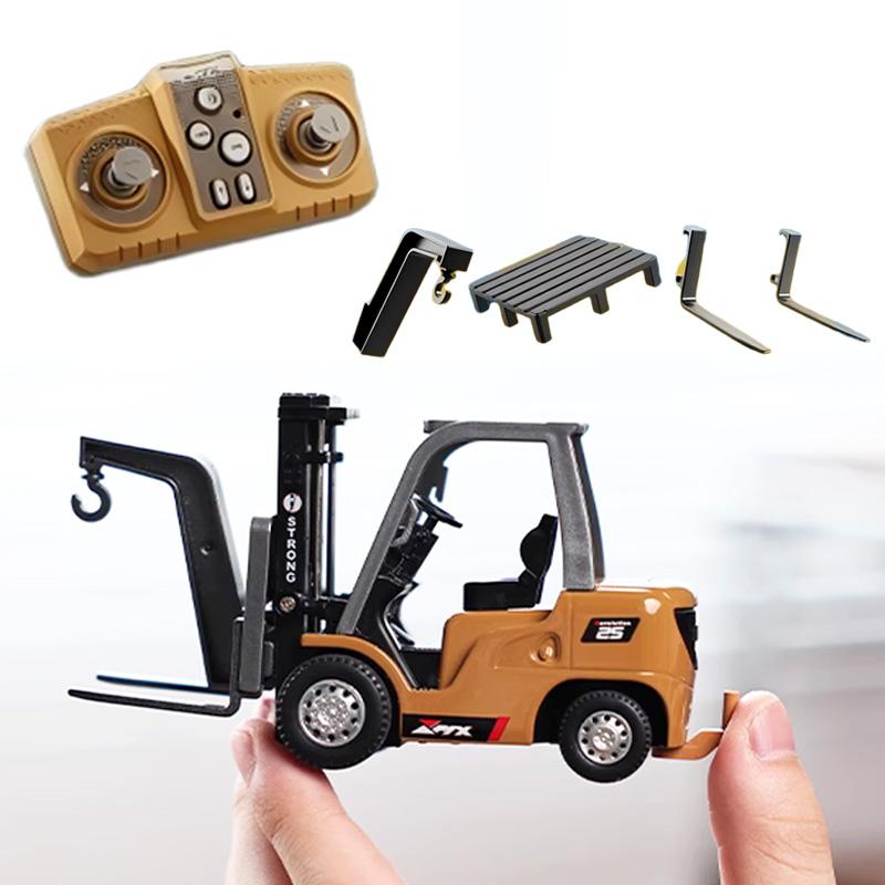 Metal Remote-controlled Alloy Forklift 1/64 Crane Loading Truck Engineering Vehicle Tabletop Toys Model Collection Gift for Boys