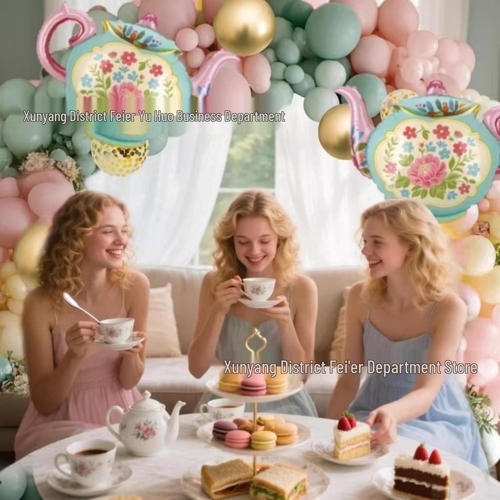 New Year Teapot & Butterfly Aluminum Balloon for Tea Party Decorations