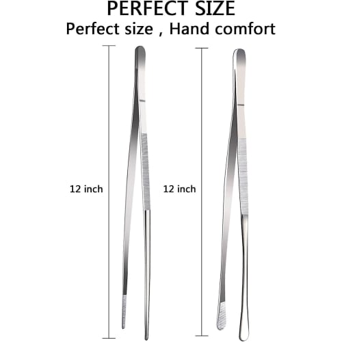 Kitchen Tweezers, Stainless Steel Long Tweezers, 2 Pieces, 12 Inch (30cm) Long, Cooking Tweezers, Long Food Tweezers, Extra Long Stainless Steel Tweez