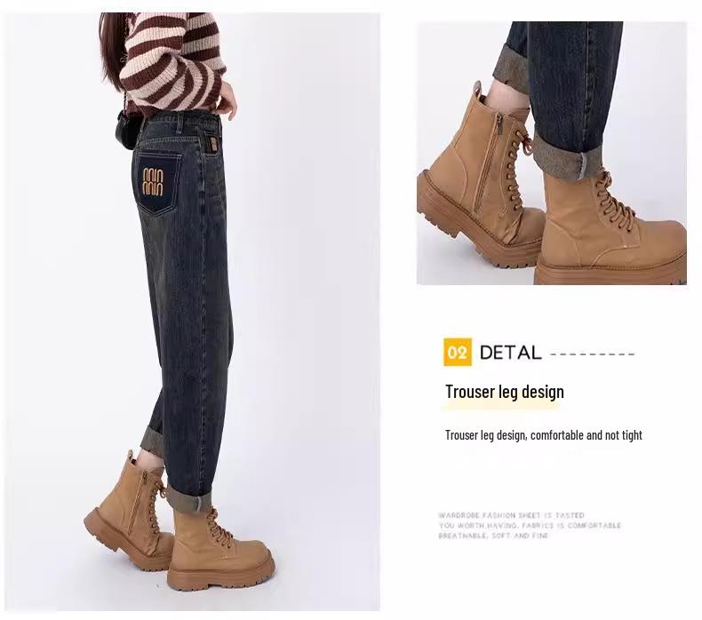 Harem Jeans: Damskie 2025 Jesień/Zima Luźny Krój, Wyszczuplające, Wszechstronne, Plus Aksamit i Grube Spodnie Taty