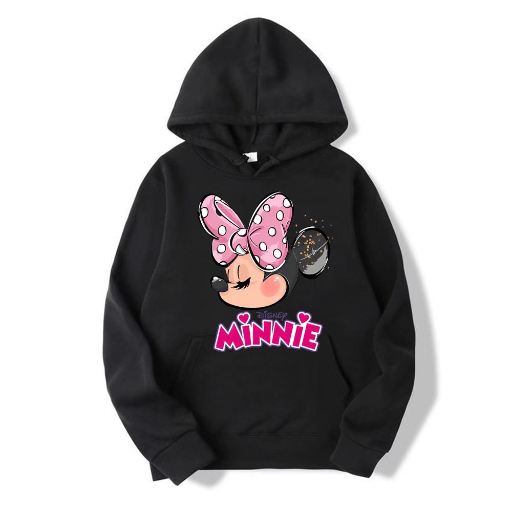 2024 New Disney Minnie Mouse Cartoon Anime Women Pullover Tops Spring Autumn Lady Casual Sweatshirt Pink Couple Hoodie Clothes