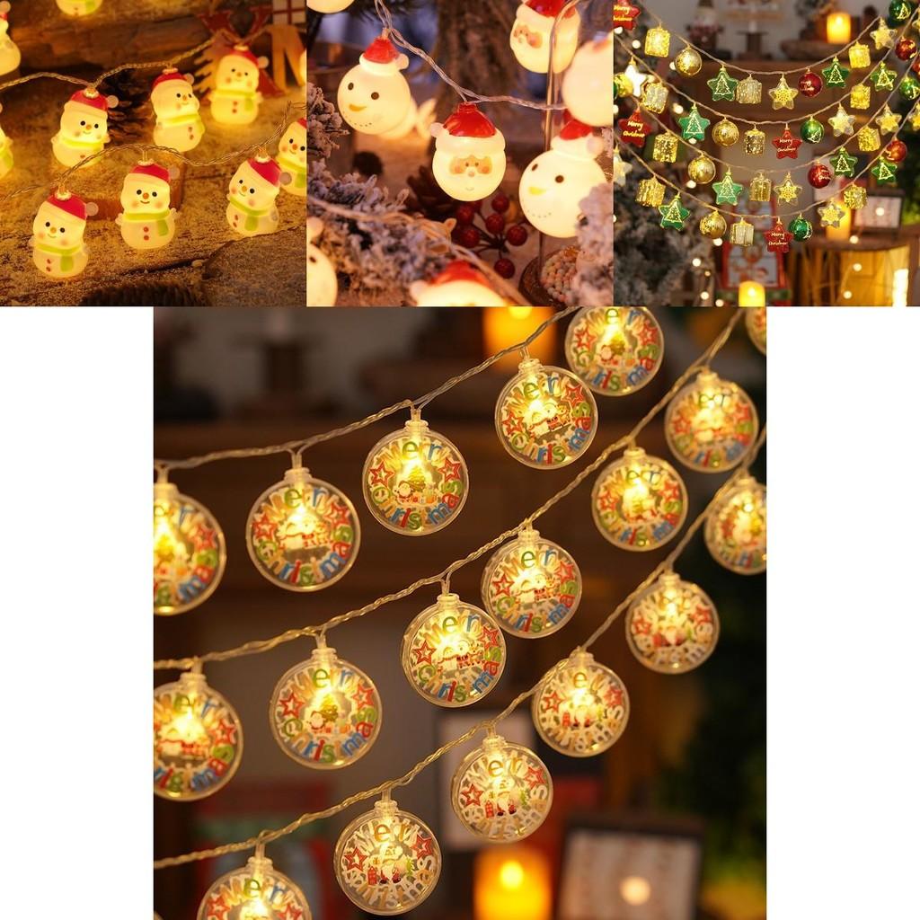 Colorful Led String Lights For Christmas Featuring Santa Snowman And Reindeer Designs
