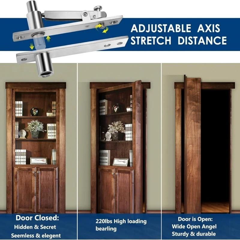 1 Set 360 Degree Rotate Stainless Steel Hidden Door Hinge Kit Heavy-duty Door Pivot Hinge for Wooden Door/Secret Doors/Bookshelf