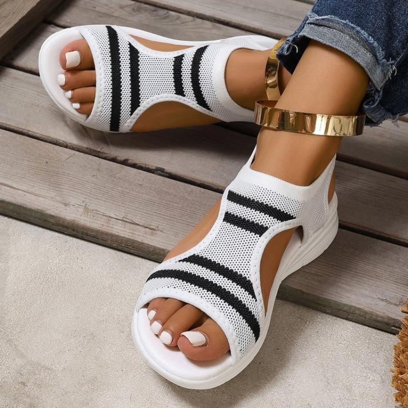 Fashion Summer New Sandals Women's Fashion Round Head Open Toe Mesh Cloth Breathable Soft Sole Anti-slip Wear-resistant Flat Shoes