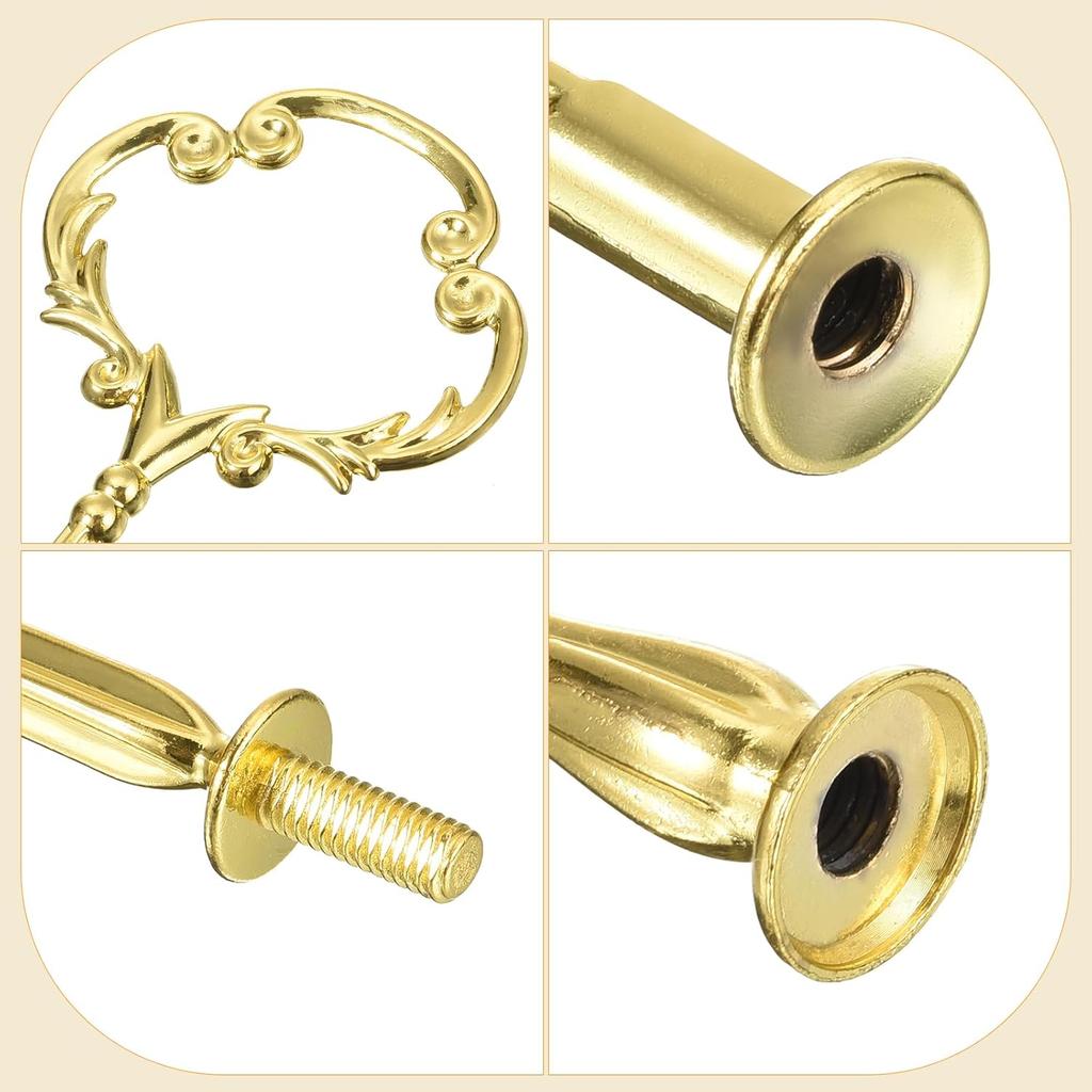 uxcell 1 Set Cake Tray Stand Handle Cupcake Dessert Plate Hardware Fitting Holder Rod Stand Handle for Cake Stand Wedding Party, 2-Tiers Flower Gold
