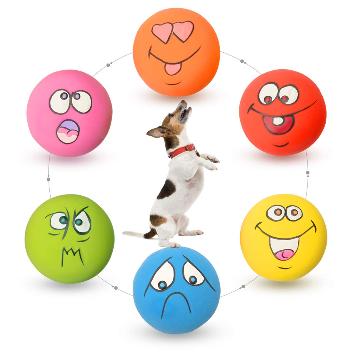 

6PCS Latex Dog Squeaky Toys - Chewing Balls with Funny Faces | Interactive Fetch Training for Puppies