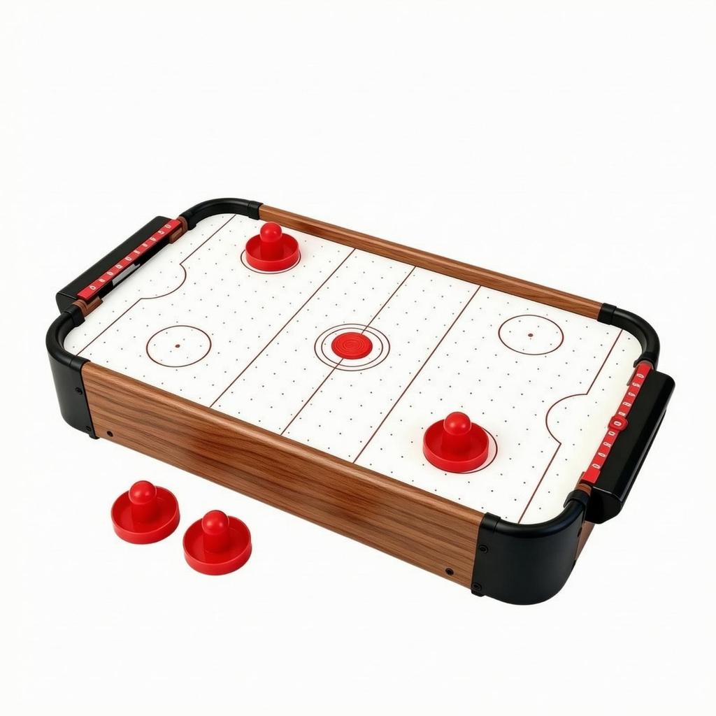 Tabletop Air Hockey Game with Pucks and Pushers Complete Set Wooden Compact