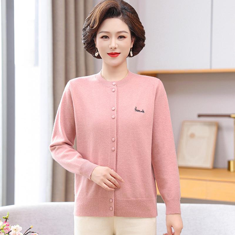 

Stylish Autumn Long-Sleeved Knit Sweater for Middle-Aged and Elderly Women L (suggests 105-120 jin) розовый