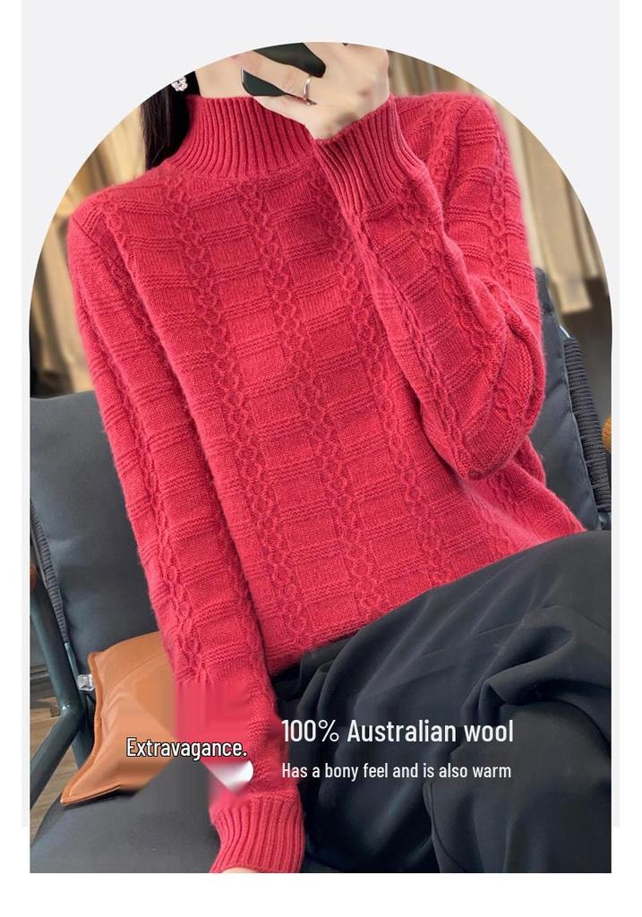 Women's Loose Thickened Mid-Neck Wool Knitwear - Autumn/Winter Long Sleeve Base Layer Sweater