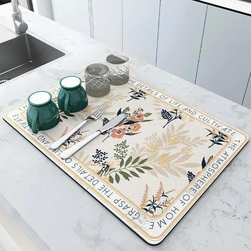 Large Kitchen Super Absorbent Mat Coffee Dish Draining Drying Mat Quick Dry Bathroom Drain Pad Kitchen Faucet Placemat Non-Slip
