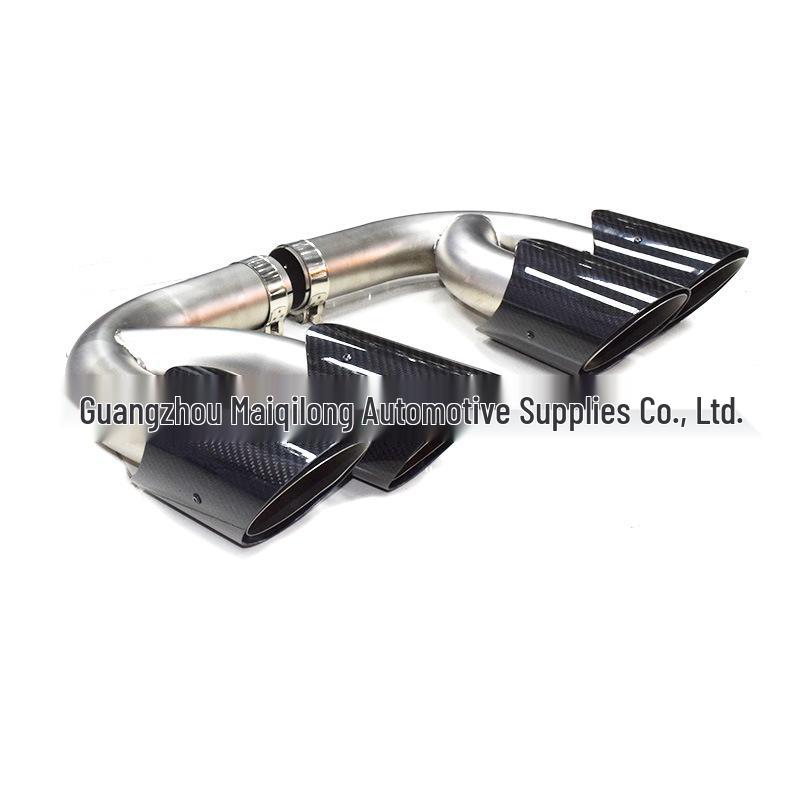 Compatible Carbon Fiber Quad Outlet Double-Layer Black Tailpipe for 2018-2019 Porsche Cayenne Modification