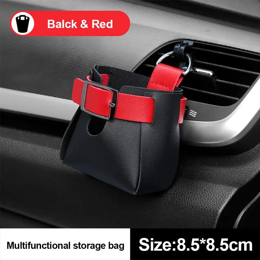 Car Air Outlet Leather Pouch Storage Bag Clip Hooks Auto Interior Box Organizer Phone Holder Car Air Vent Pouch Car Accessories